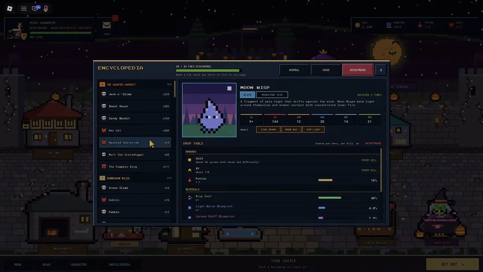 Pixel Lineage encyclopedia drop table screen